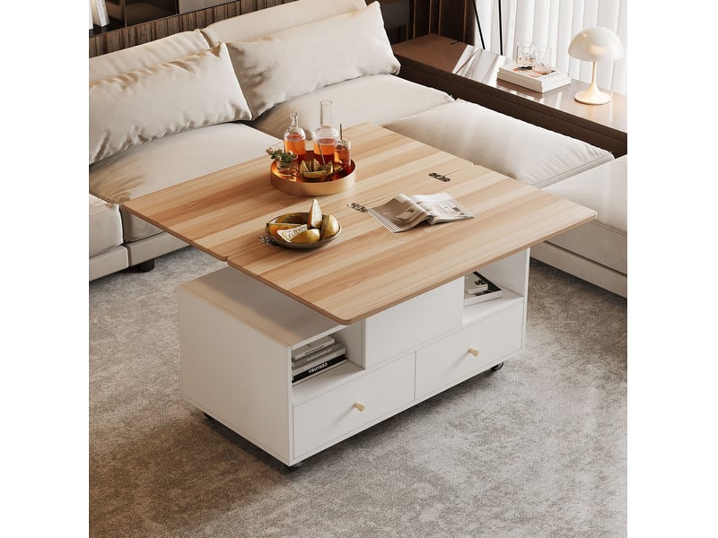 Table basse relevable modulable transformable 100 x 50 x 47,5 cm réglable 47,5-62 cm 4 tiroirs mdf bois naturel - Conforama W