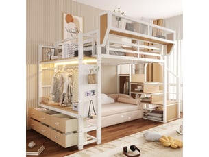 Lit mezzanine 140x200 cm <strong>MEULVA</strong> <strong></strong> coloris blanc