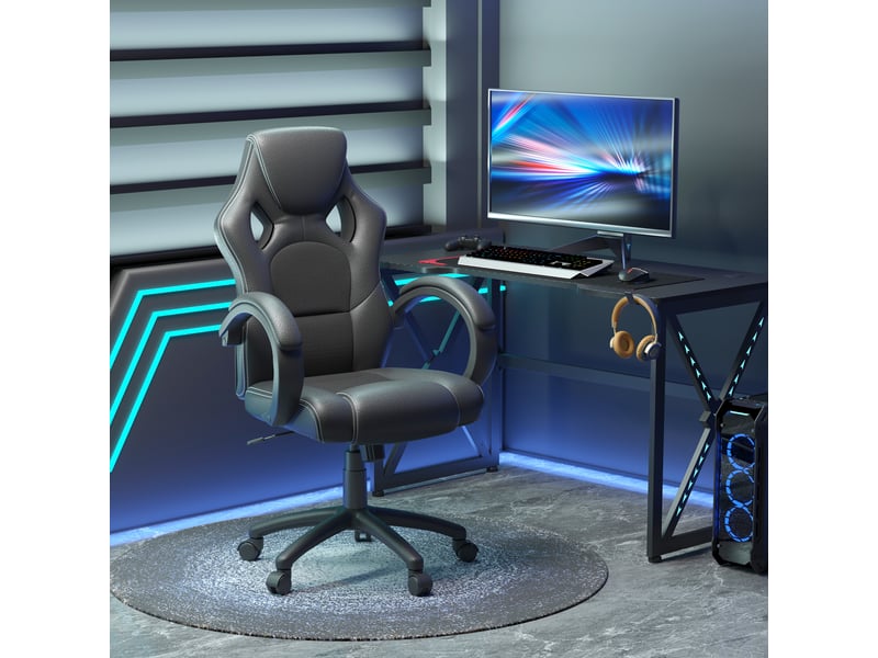  Fauteuil de gaming à hauteur réglable avec fonction bascule pivotant et inclinable 71x61x108-118 cm noir  - Conforama D