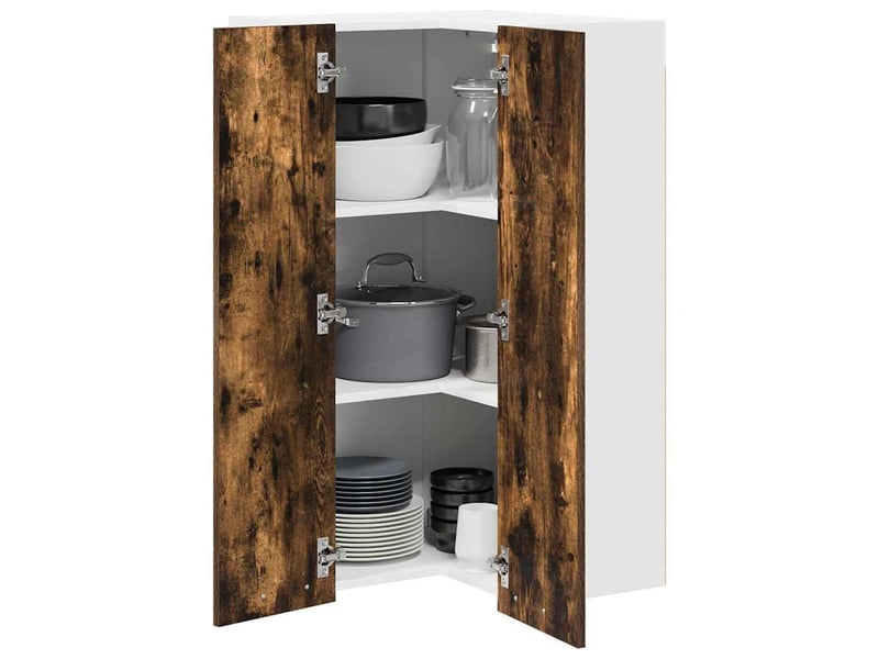 Meuble de rangement cuisine, armoire suspendue chêne fumé et blanc 57x57x100cm - Conforama C