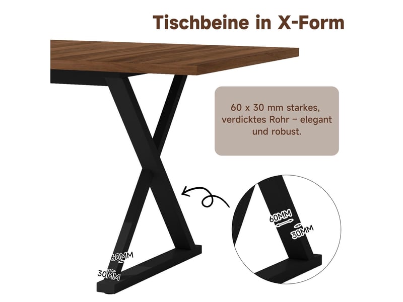Table à manger rectangulaire 180 × 90 cm, noyer et noir - Conforama E