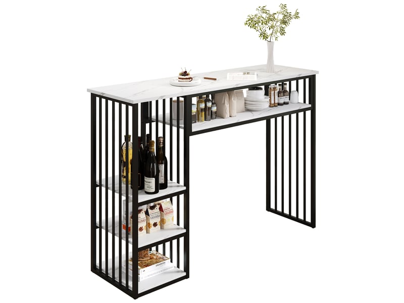  Table de salle à manger avec 3 étagères, effet marbre, en mdf et métal, pour cuisine et espace repas, 140 × 40 × 105 cm  - Conforama A