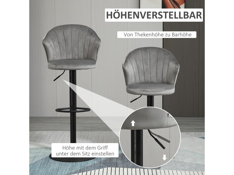  Tabourets de bar lot de 2 pivotants, hauteur réglable - lpospi - dossier coquillage, repose-pieds, tissu - gris  - Conforama E