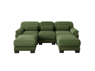 Canapé modulable en u modenvie 3 places avec 2 poufs, velours côtelé vert, assise profonde, 265 x 161 x 94 cm