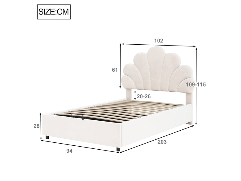  Lit enfant 90x200 cm avec rangement hydraulique mdf beige sans matelas  - Conforama C