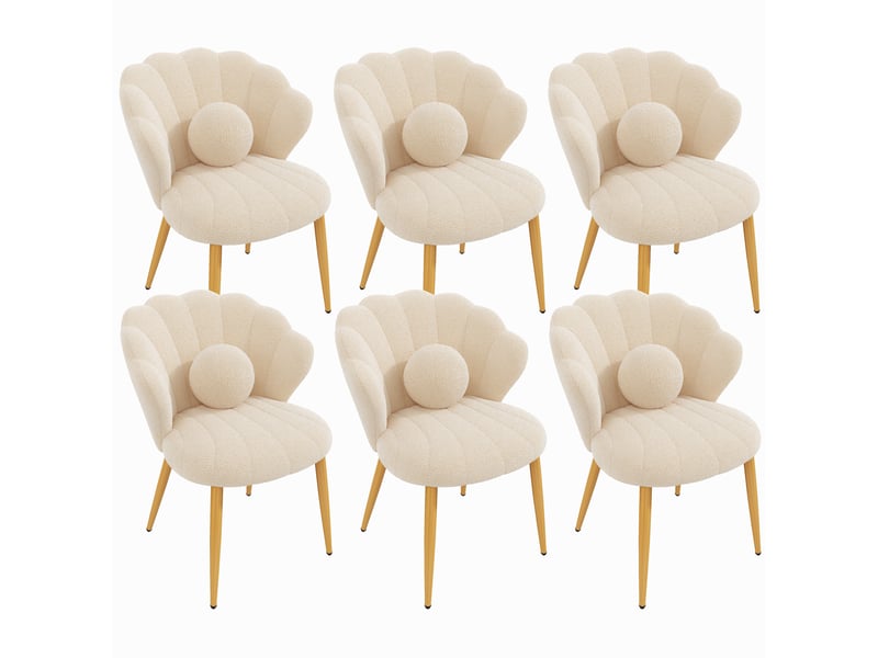  Lot de 6 chaises de salle à manger 60x62,5x83 cm, dossier coquille, en tissu teddy beige  - Conforama A