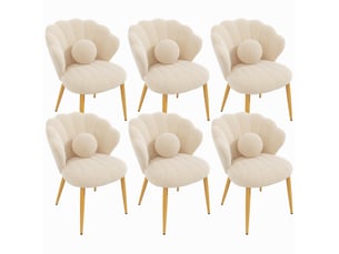 Lot de 6 chaises de salle à manger 60x62,5x83 cm, dossier coquille, en tissu teddy beige