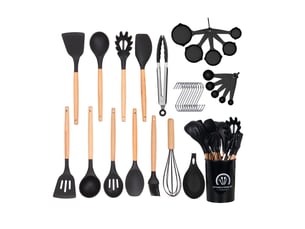 Ensemble d'ustensiles de cuisine en silicone 33 pièces – sans bpa, noir