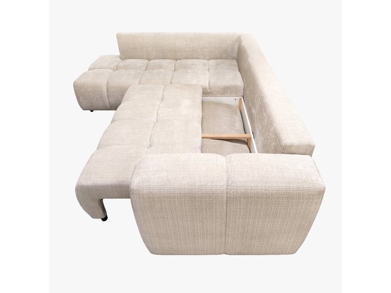 Canapé d'angle convertible en tissu beige - angle gauche - Conforama D