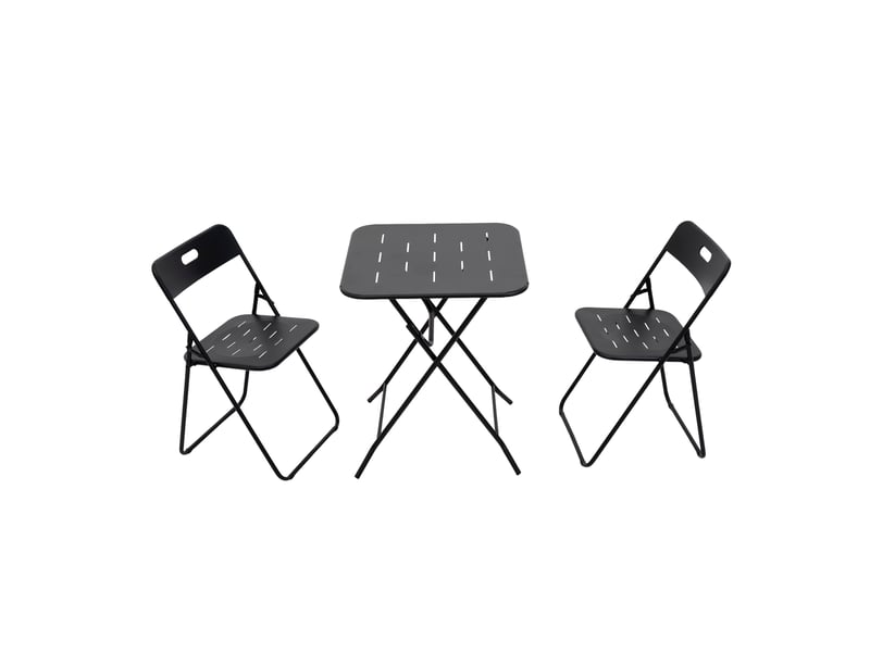 Salon de jardin pliant,60x60x73 cm,3 pièces avec 2 chaises et table,acier,noir - Conforama A