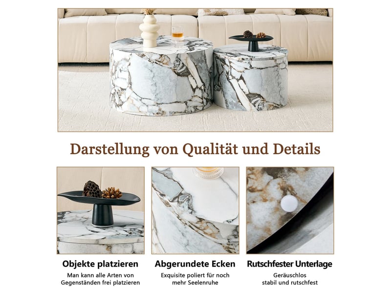  Table basse avec rangement diamètre 44 cm diamètre 44 cm table de salon gigogne lot de 2 pièces tables rondes gigognes rangement intérieur plateau amovible cavité de rangement aspect bois structure en mdf  - Conforama E