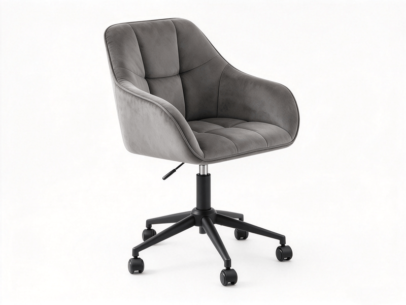  Fauteuil de bureau pivotant en velours, hauteur réglable, base métallique 5 branches  - Conforama A