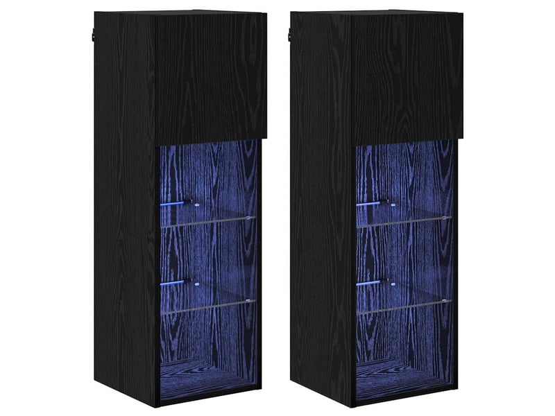  Lot de 2 meuble tv mural, meuble tv suspendu chêne noir bois d'ingénierie shl88589  - Conforama A