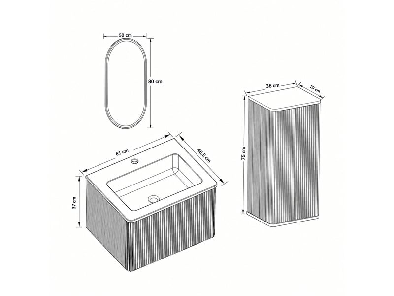  Ensemble meuble vasque suspendu 60 cm avec vasque et miroir led, finition chêne  - Conforama C