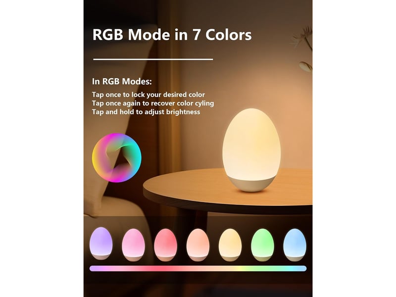  Veilleuse œuf pour bébé, rechargeable, tactile, dimmable, lumière chaude et rgb, pour chambre d’enfant et nuit  - Conforama C