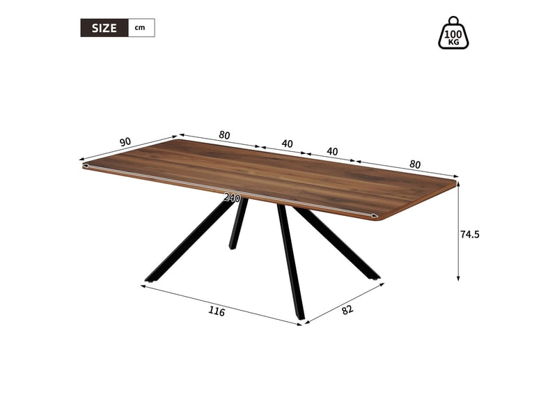 Table extensible 200240 x 90 cm 200table de salle à manger style simple 3 longueurs capacité 6 à 10 personnes forme rectangulaire pieds métal couleur noyer - Conforama C