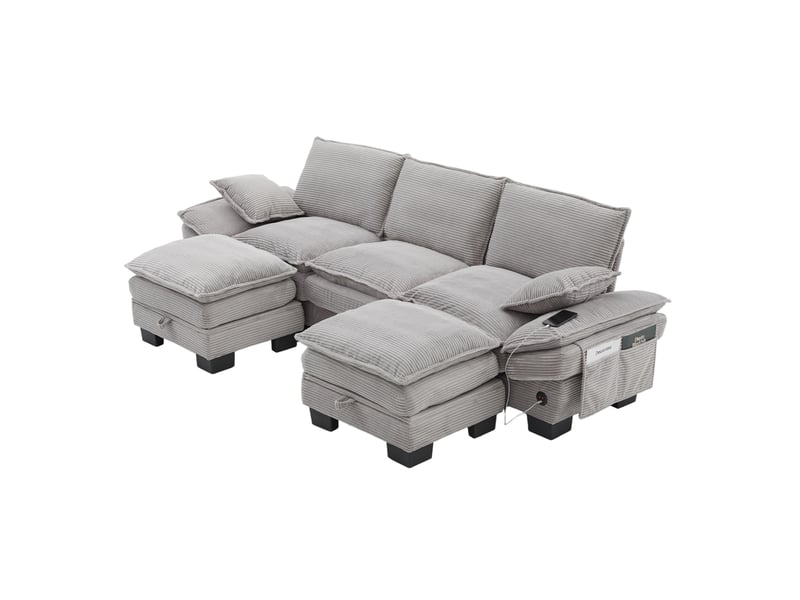 Canapé d'angle panoramique fixe 3 places tissu gris clair - Conforama A