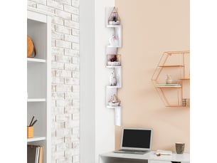 Étagère d'angle murale à 5 niveaux hauteur 120 cm forme de zigzag en bois blanc