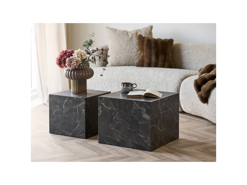  Lot de 2 tables basses prague carrées effet marbre marron  - Conforama E