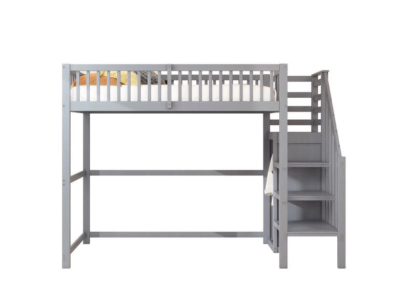  Lit mezzanine tcqpz 90 x 200 cm avec escalier, rangement et armoire simple gris en bois  - Conforama A