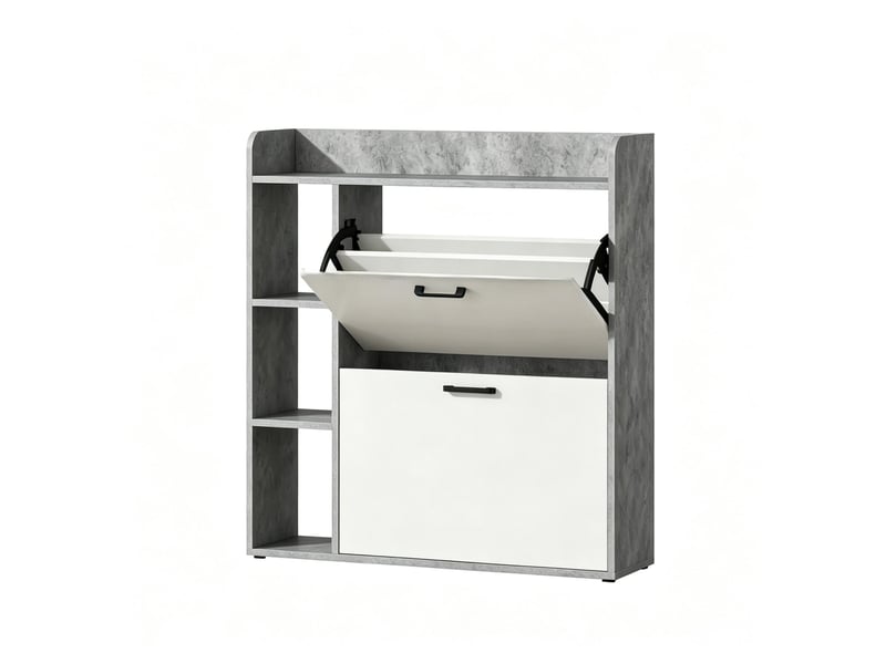  Meuble à chaussures moderne avec 2 compartiments rabattables, meuble de rangement à chaussures peu encombrant, gris et blanc  - Conforama B