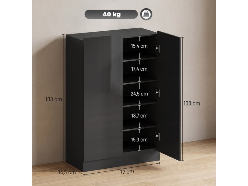  Meuble à chaussures 5 niveaux pour 15 à 20 paires, étagères réglables, noir  - Conforama C