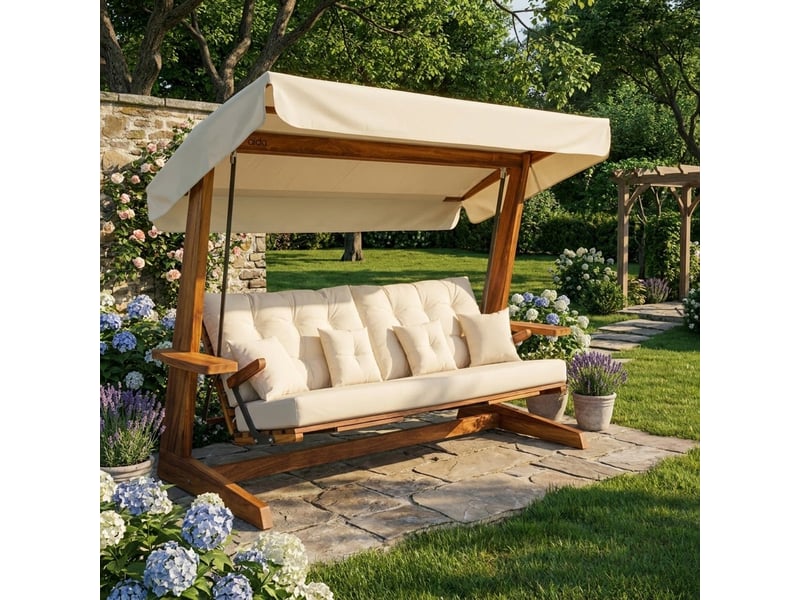  Balancelle de jardin en bois avec toit luna deluxe - beige  - Conforama B