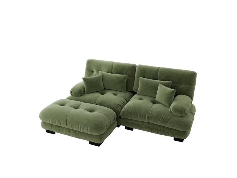  Canapé d'angle modulable en chenille avec coussins lombaires, ottoman et assise profonde pour salon, vert  - Conforama A