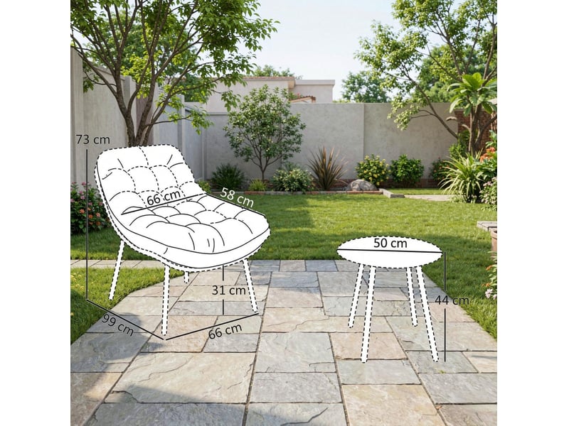  Salon de jardin 2 personnes 66x99x73 cm avec coussins de 15 cm métal gris  - Conforama E