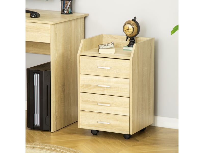  Caisson de bureau rangement sur roulettes 4 tiroirs coulissants mdf et panneaux de particules bois naturel dim. 40l x 36l x 65h cm  - Conforama D