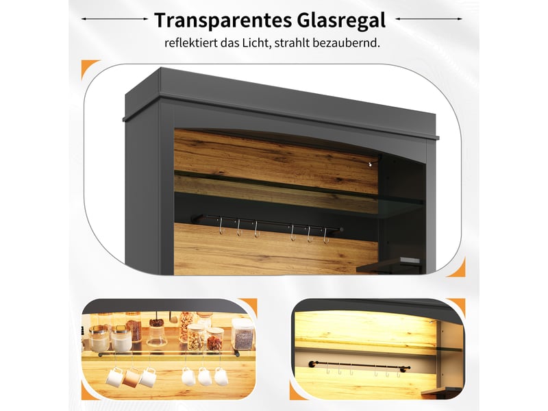 Buffet haut 107x43x184 cm, grand meuble rangement cuisine avec plaque de travail et rangements multiples - Conforama E