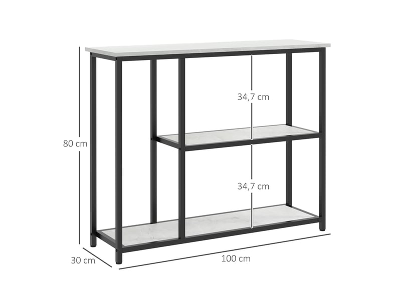  Table console avec 2 étagères ouvertes en acier blanc 100 x 30 x 80 cm  - Conforama C