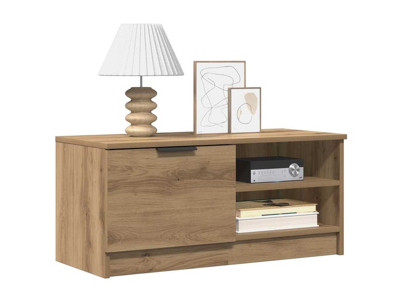  Lot de 2 meuble tv bas salon chêne artisanal 80x35x36,5cm bois d'ingénierie  - Conforama C