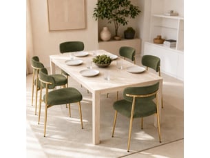 Lot de 6 chaises de salle à manger rembourrées vertes, dossier incurvé, pieds en métal doré, patins réglables, charge 125 kg, design moderne