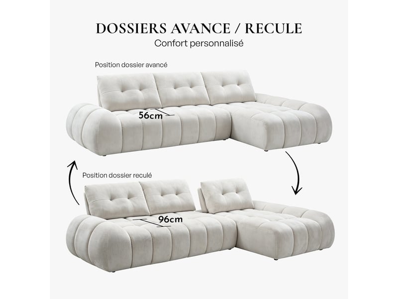  Canapé d'angle en tissu capitonné beige - angle droit  - Conforama E