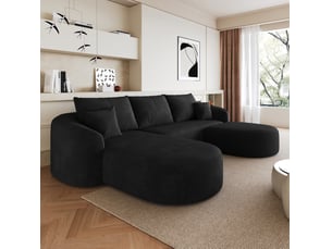 Canapé d'angle compressé panoramique fixe <strong>MAISENTIEL</strong> <strong></strong> 5 places Tissu noir