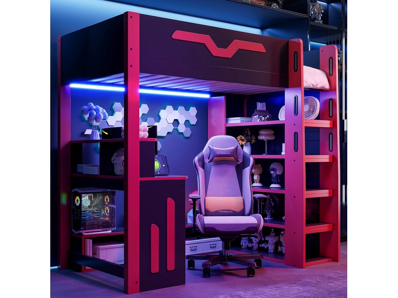  Modenvie lit mezzanine 90x200 cm - avec bureau, rangement à étages, sans matelas - noir  - Conforama D
