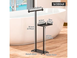 Porte-serviettes de salle de bain – porte-serviettes sur pied – porte-serviettes de bain – double barre (24 x 12 x 59 cm)