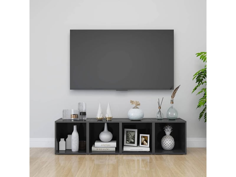  Meubles tv - banc tv - meuble de rangement 4 pcs gris brillant 37x35x37 cm bois d’ingénierie  - Conforama B