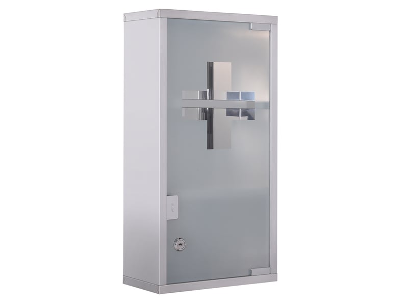  Armoire à pharmacie murale 25 x 12 x 48 cm argentée en acier inoxydable, porte verrouillable  - Conforama A