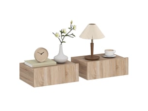 Lot de 2 tables de chevet murales, tables de nuit suspendues avec tiroir coulissant, 40 x 30 x 15 cm, chêne