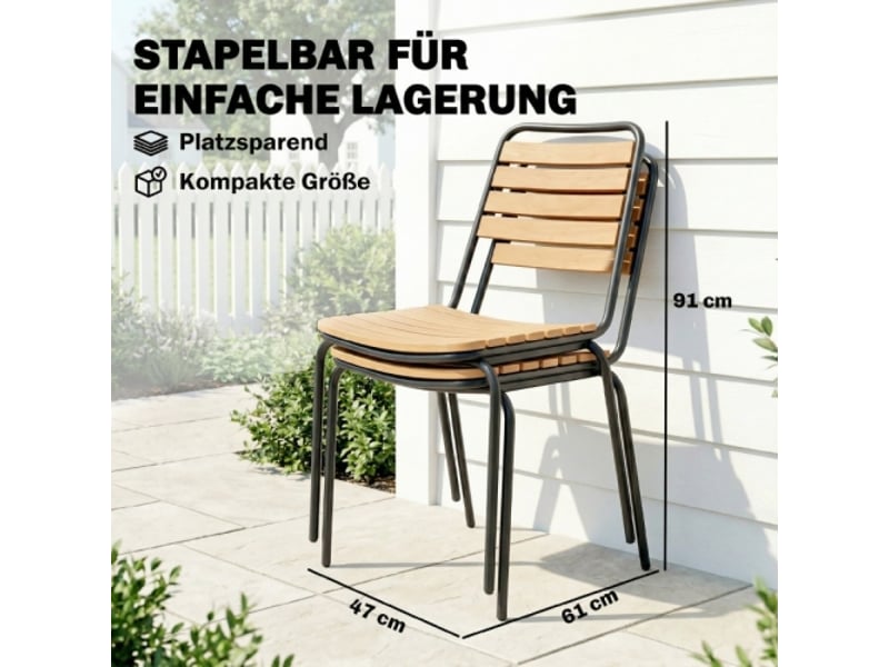  Lot de 2 chaises de jardin acier et bois, empilables, résistantes aux intempéries, 160 kg, bois naturel  - Conforama D