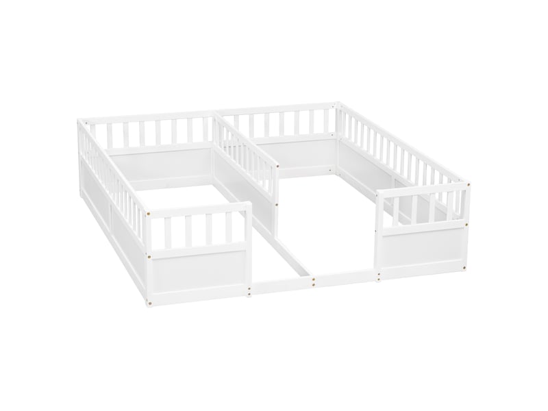 Lit 2 places enfant 2x90x200 cm blanc bois, deux couchages séparés avec hauts garde-corps  - Conforama A