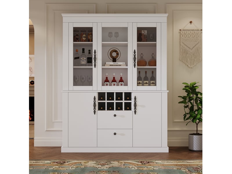  Vitrine 130x37,5x170,5 cm led avec 2 tiroirs panneau de particules blanche  - Conforama B