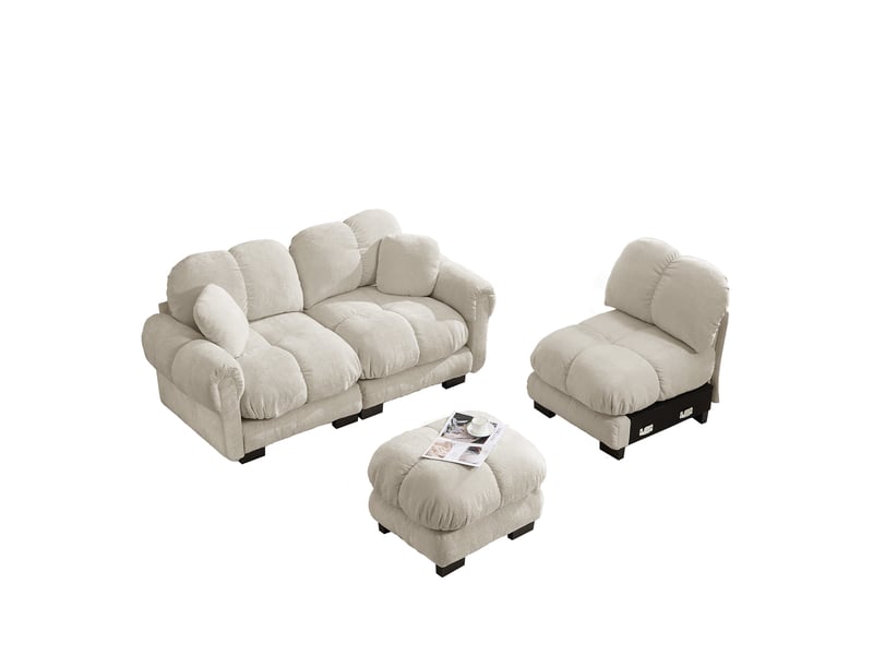 Canapé d'angle 3 places en chenille assises épaisses 260 x 149 x 90 cm avec ottomane mobile - Conforama A