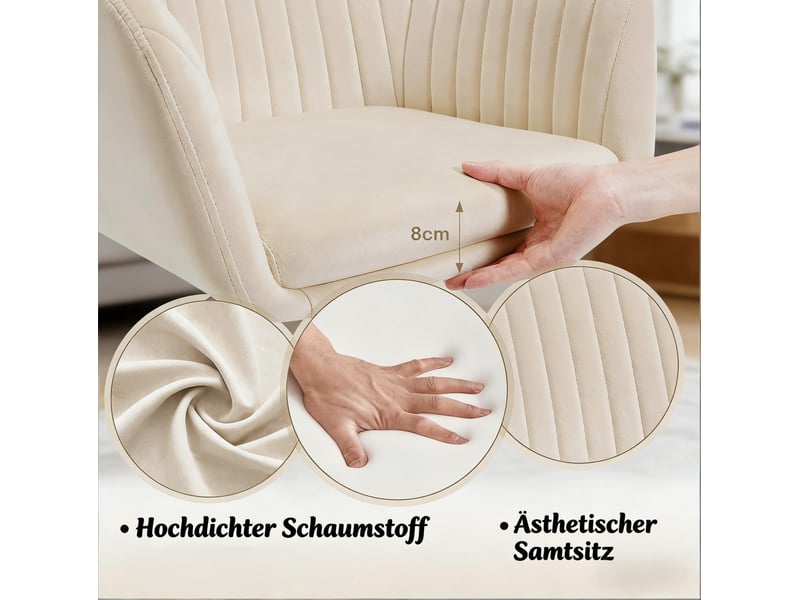 Chaise de bureau en velours crème avec accoudoirs intégrés, hauteur réglable et roulettes, style moderne  - Conforama D
