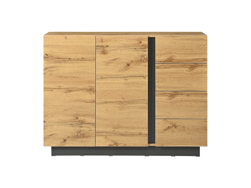  Buffet 120x35.5x90.5 cm, meuble bas avec 4 tiroirs et 2 portes, charge max 50 kg, pieds 8 cm, design moderne noir et bois  - Conforama A