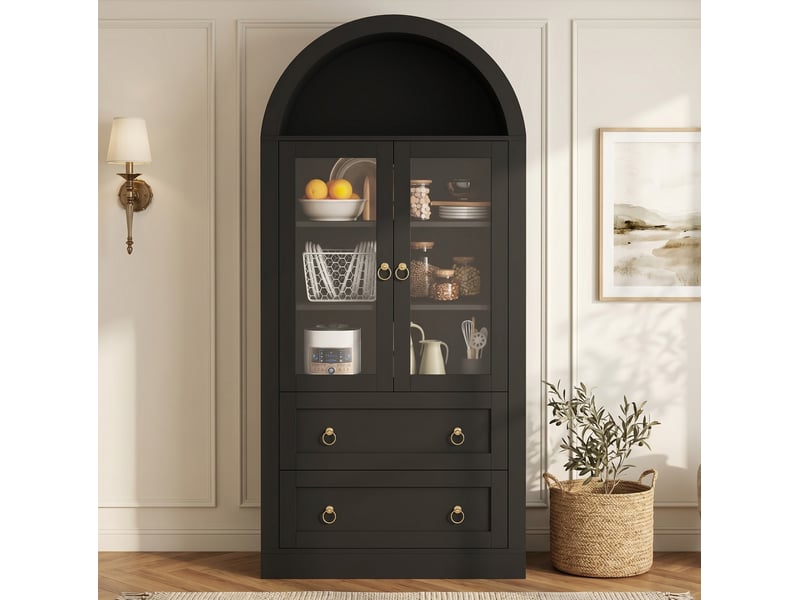 Armoire de rangement haute 80x36x170 cm avec portes vitrées et tiroirs noire - Conforama D