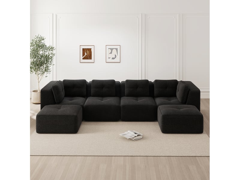  Canapé d'angle modulable ulevr en u, 4 places 386 x 177 cm, velours côtelé noir  - Conforama B