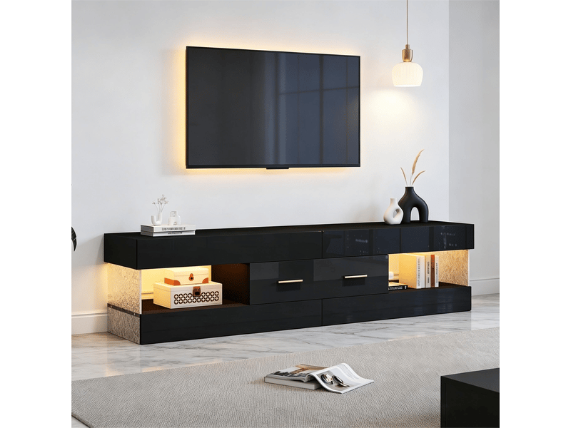 Meuble tv,152x35x40 cm,avec led et rangements,panneau de particules,noir - Conforama C